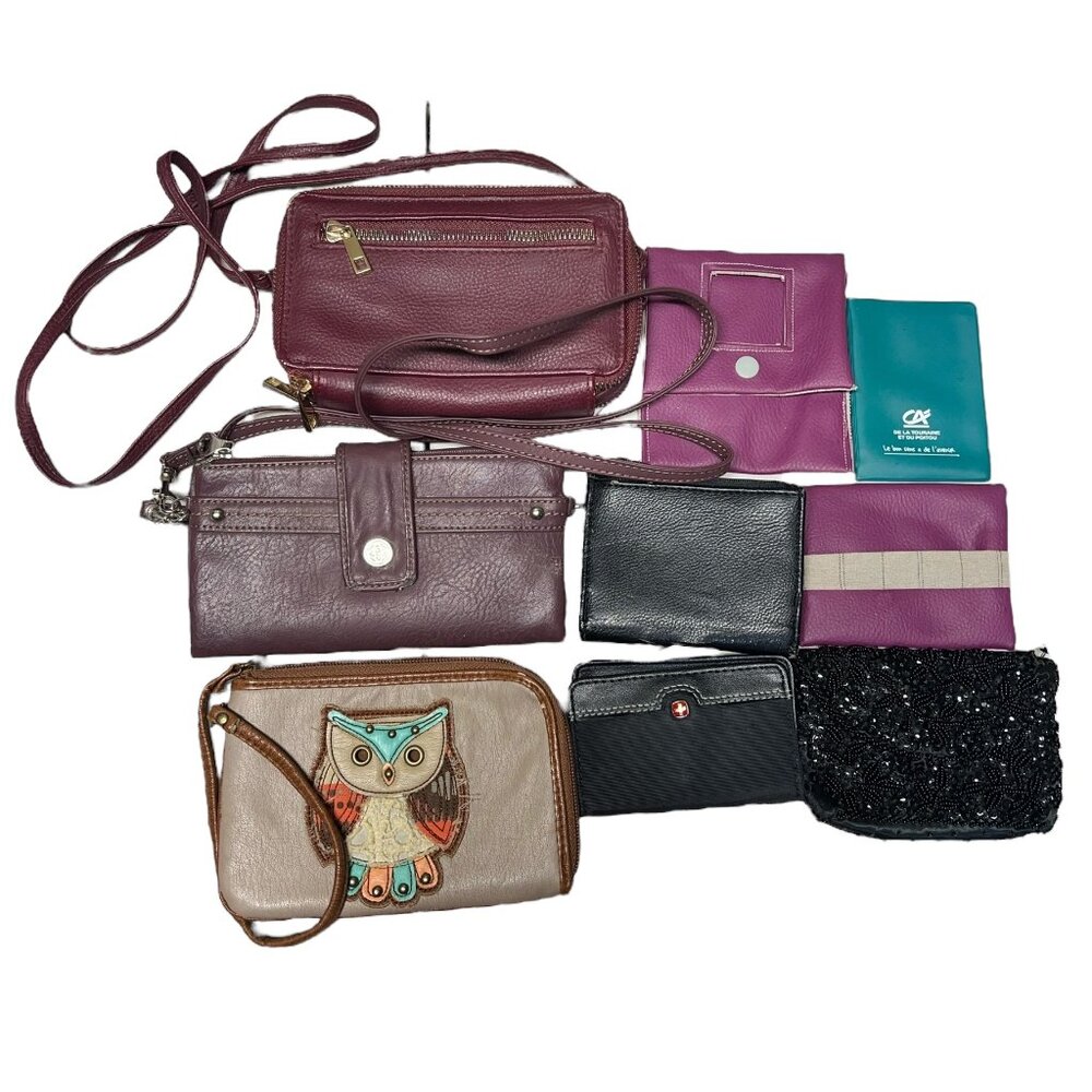 Women's Wallet Purse ID Holder Mix Lot Of 9 Zip Owl Purple Wristlet Credit Card